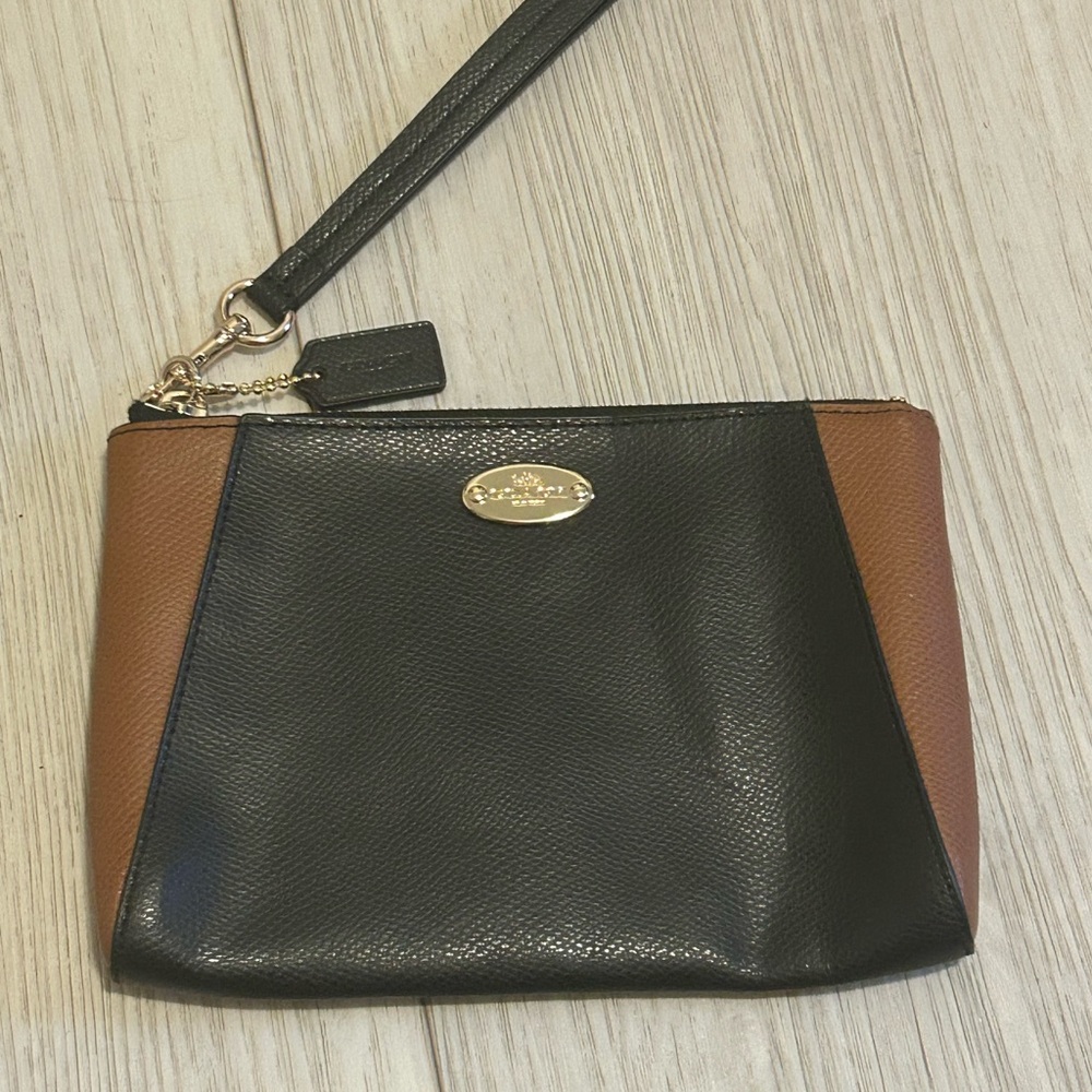 COACH Black and Brown Leather Wristlet